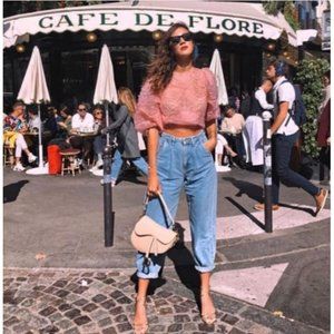 Zara Textured Tulle Blouse Pink Color Sz S